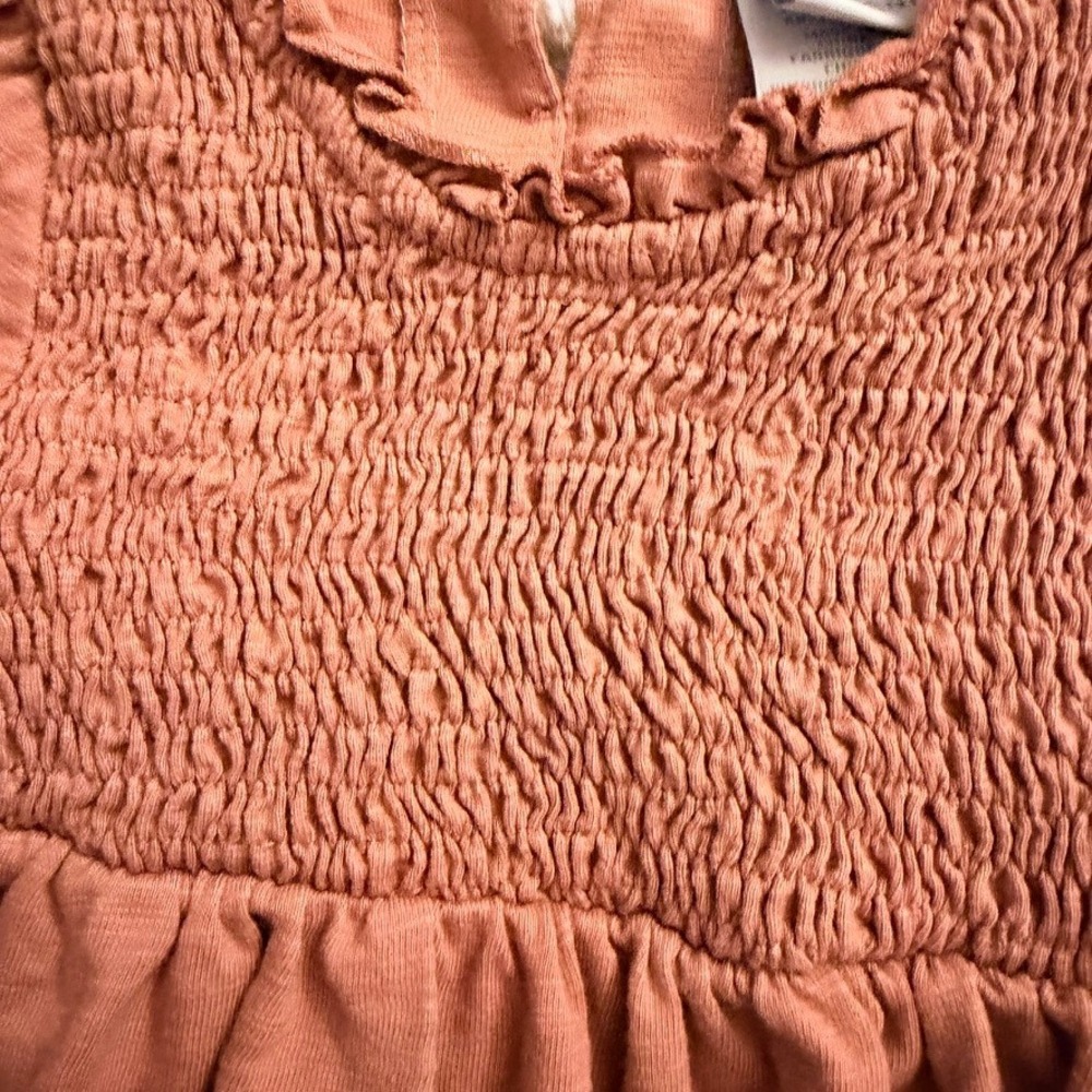 Tahari Baby Girl 18M Smocked Long Sleeve Top Terracotta Orange Ruffle Neck - Picture 4 of 9